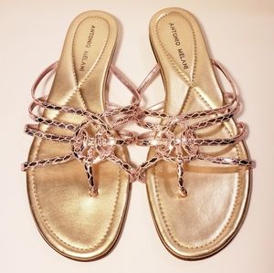 Antonio Melani Pink Leather Metallic Thong Sandals